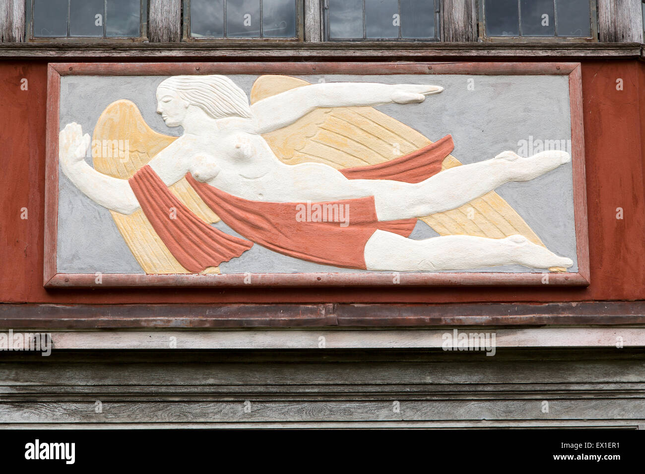 Plâtres Pargeting figure d'un ange volant, Wyken Hall, Suffolk, Angleterre, RU Banque D'Images