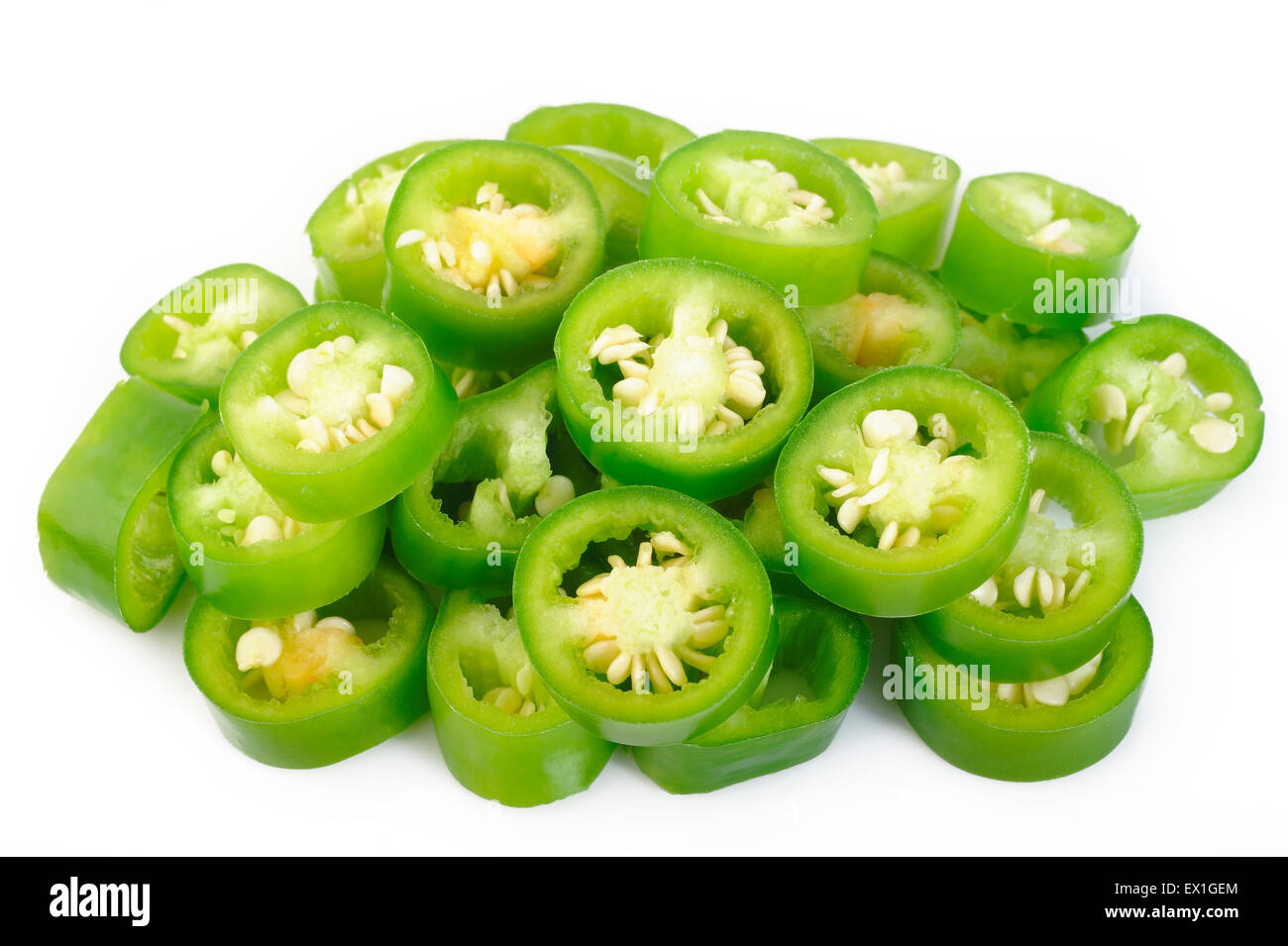 Petites tranches de poivrons verts Banque D'Images