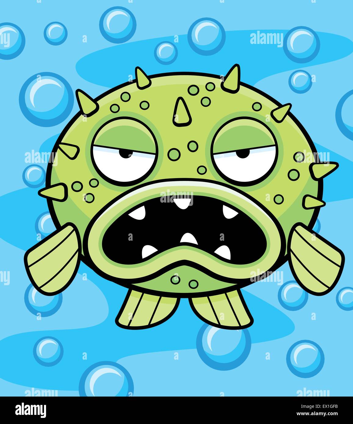 Un dessin animé avec une expression de colère blowfish. Illustration de Vecteur