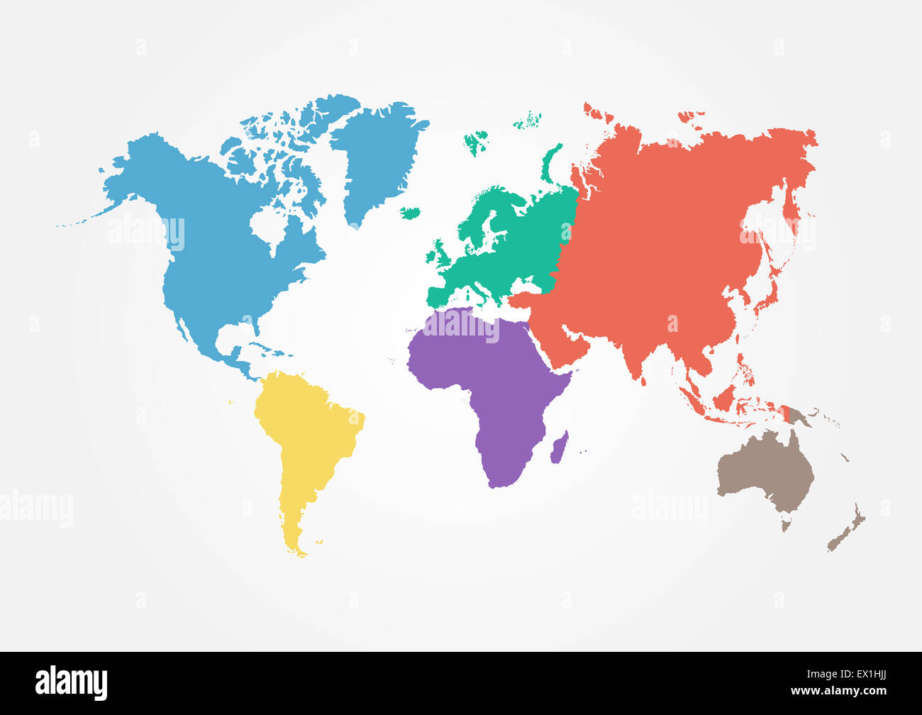 Carte du monde avec des vecteurs de différentes couleurs continent ( plate ) Banque D'Images