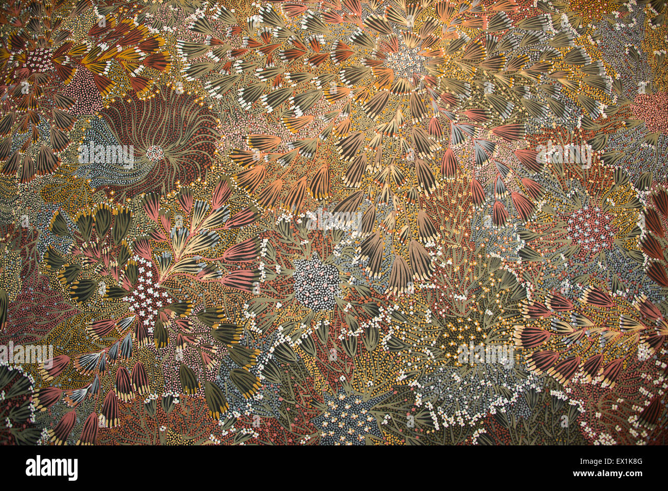L'Australie, Alice Springs, NT. Détail de l'art autochtone, la peinture sur toile. Banque D'Images