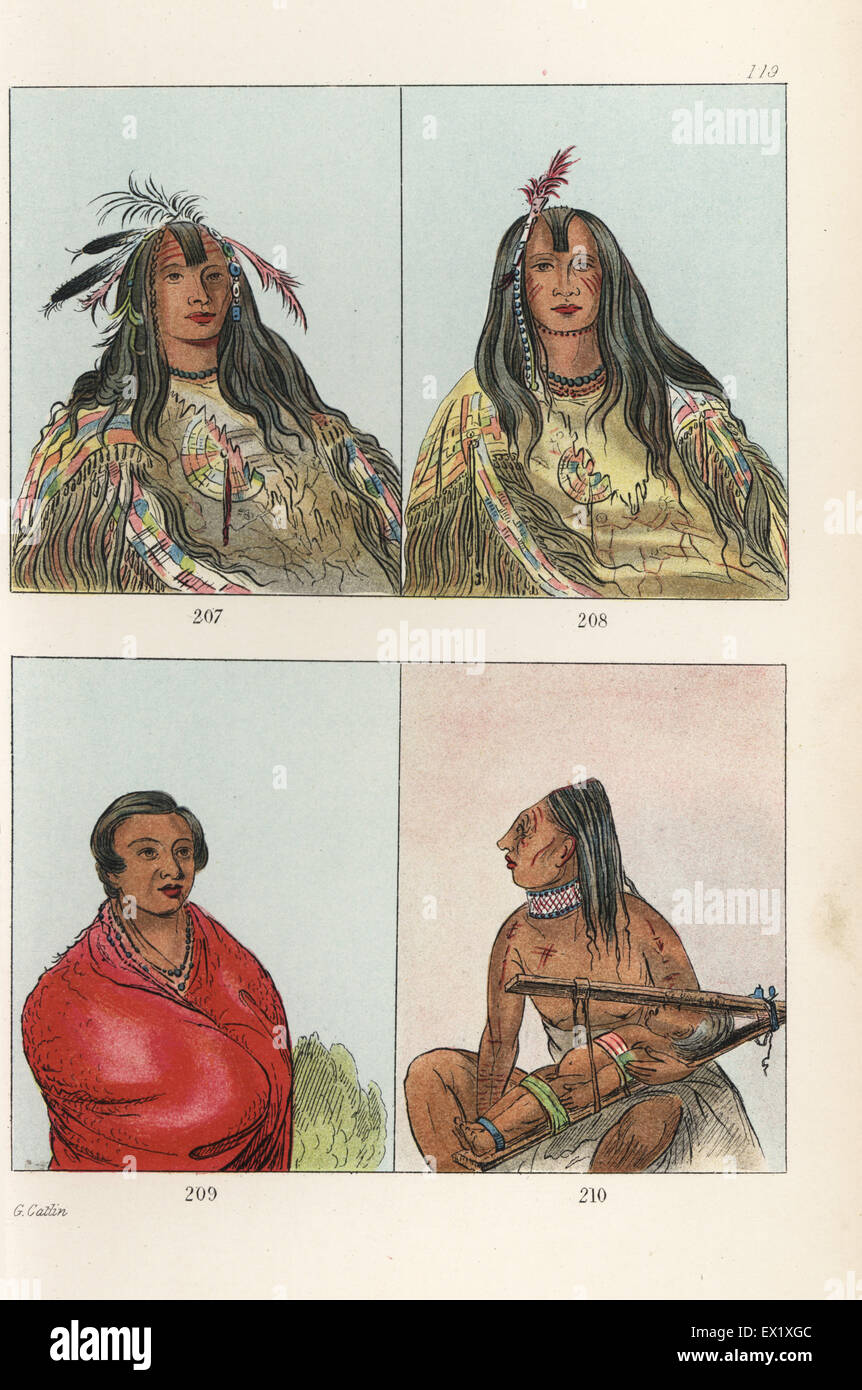 Les guerriers Sioux Nez Percé en robe : Hee-oh'ks-te-kin, peau de lapin,  207 g et h'co-a-h'co-a-h'côtes-min, pas de cornes sur sa tête 208. Garçon  209 Chinook Chinook et femme et enfant-bébé d'aplatir