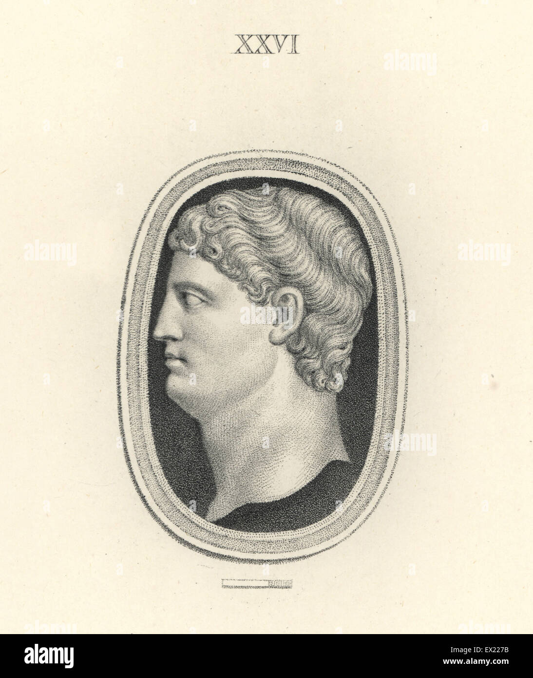 Drusus, fils de général romain Germanicus. La gravure sur cuivre par Francesco Bartolozzi à partir de 108 plaques de pierres antiques, 1860. Les pierres étaient de la collection du duc de Marlborough. Banque D'Images