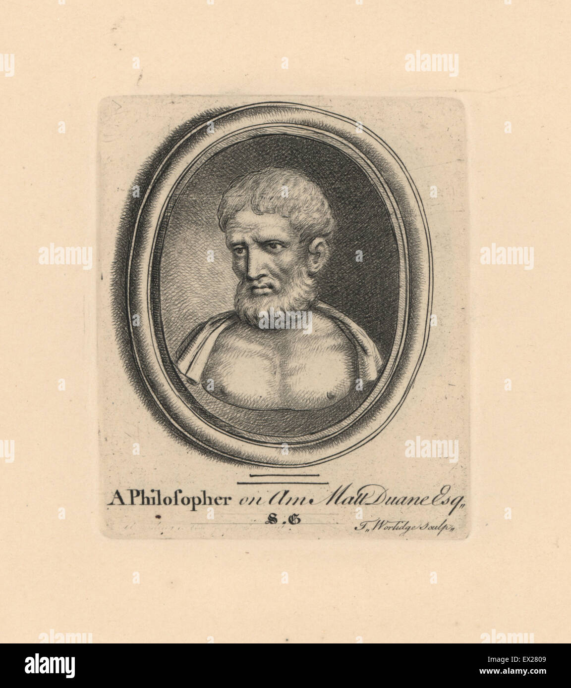 Portrait d'un philosophe grec sur l'améthyste de Matthieu Duane's collection. La gravure sur cuivre par Minerve éclairant de James Vallentin's cent huit gravures de pierres antiques, 1863. Banque D'Images