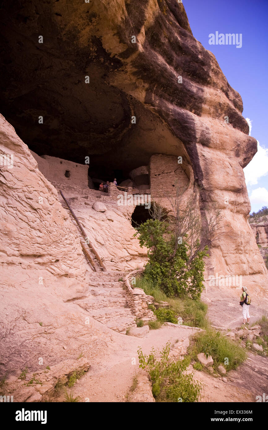 Gila Cliff dwellings National Monument préserve les structures en pierre et mortier construit dans des cavernes naturelles par la culture Mogollon. Banque D'Images