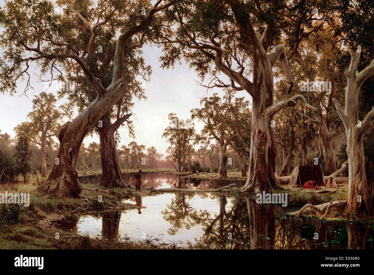 H J. Johnstone, les ombres du soir, Marigot Murray, dans le sud de l'Australie. 1880 Huile sur toile. Art Gallery of South Australia Banque D'Images