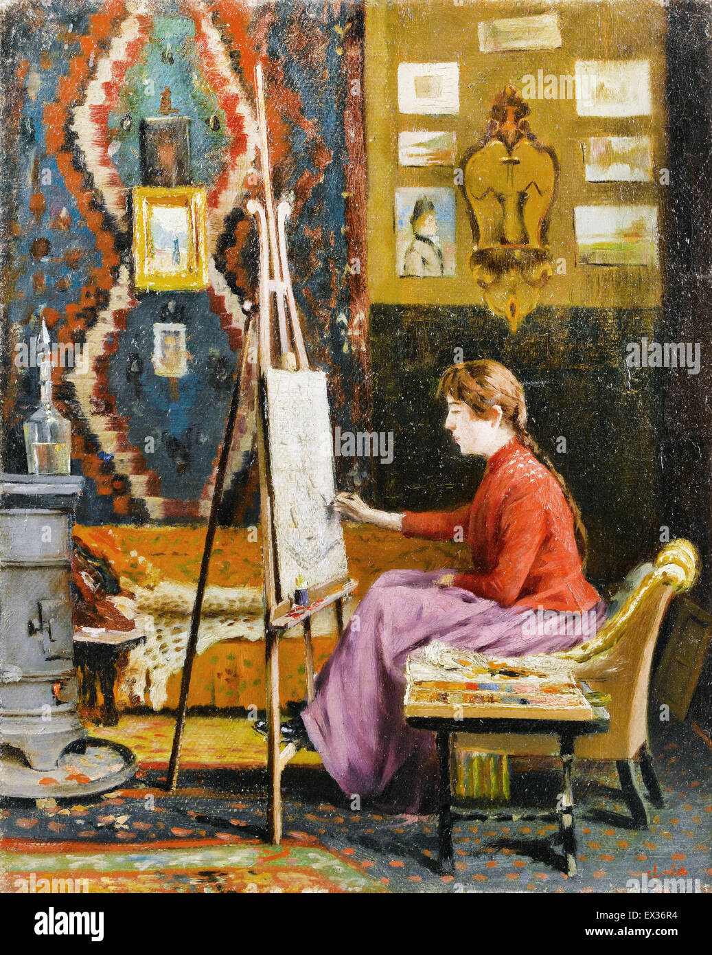 Halil Pasa, peintre et sa fille Studio 1939 Huile sur toile. Sakip SABANCI Museum, Istanbul, Turquie. Banque D'Images