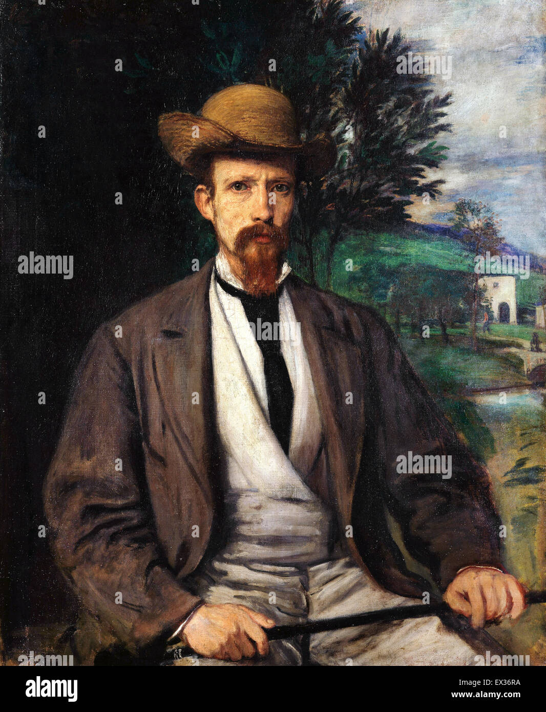 Hans von Marees, Autoportrait avec chapeau jaune 1874 Huile sur toile. L'Alte Nationalgalerie, Berlin, Allemagne. Banque D'Images