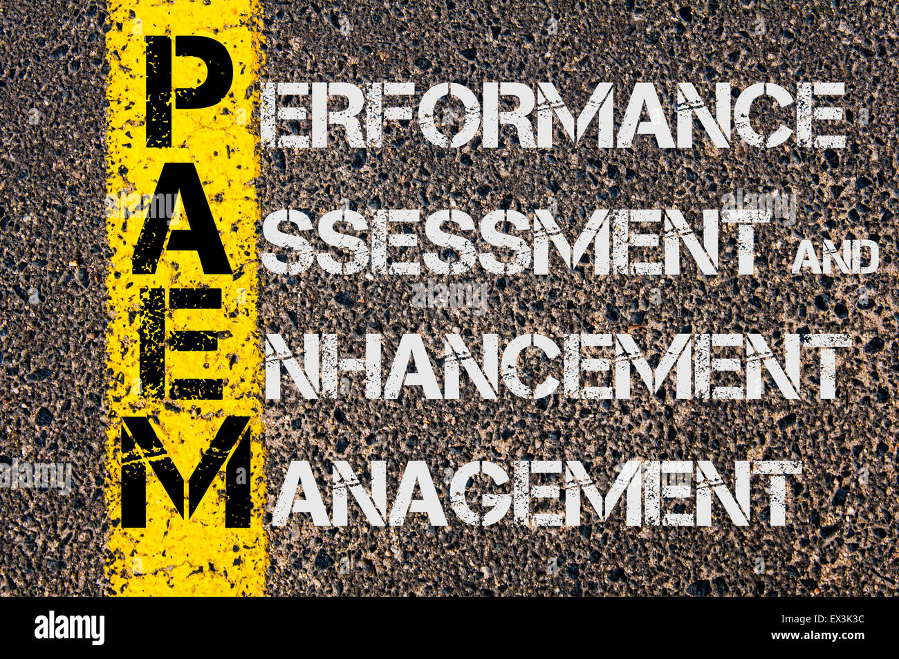 Concept image LÚSAID Acronyme comme l'évaluation des performances et la gestion de l'amélioration de l'écrit plus de signalisation ligne peinte en jaune. Banque D'Images