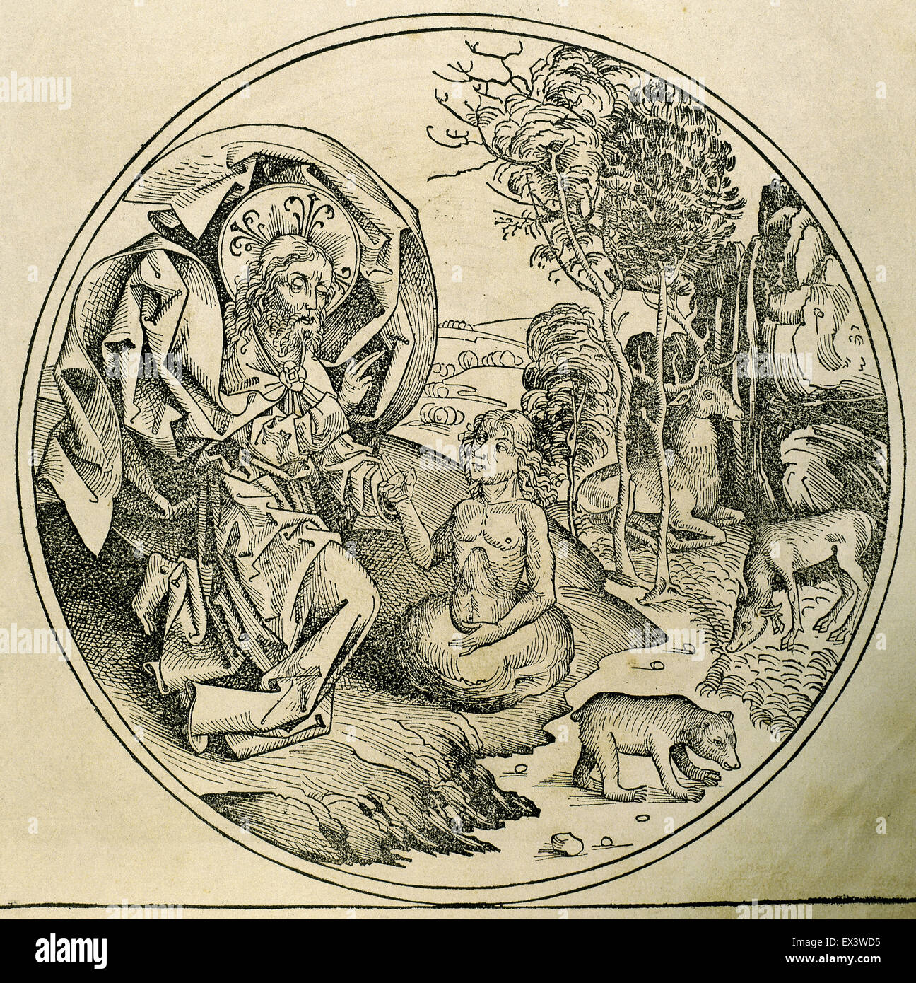 Création de l'homme. Gravure, 16ème siècle. Banque D'Images