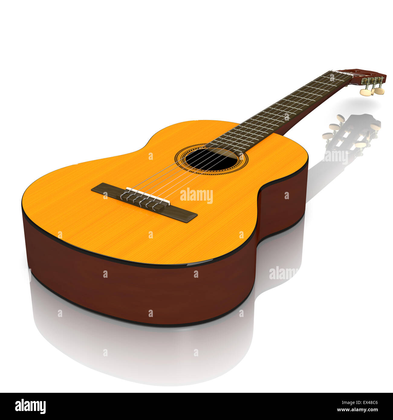 Guitare classique sur fond blanc 3D Illustration Banque D'Images