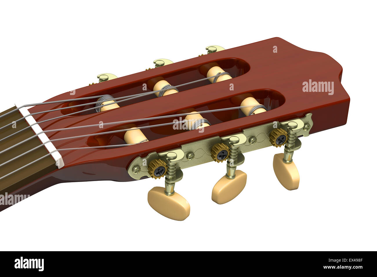 Gros plan de la tête de la guitare classique sur fond blanc Banque D'Images
