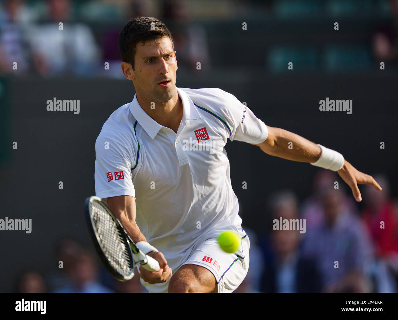 Wimbledon, Londres, Royaume-Uni. 6 juillet, 2015. Tennis, Wimbledon, Novak Djokovic (SRB) dans son match contre Kevin Anderson (RSA) Credit : Henk Koster/Alamy Live News Banque D'Images
