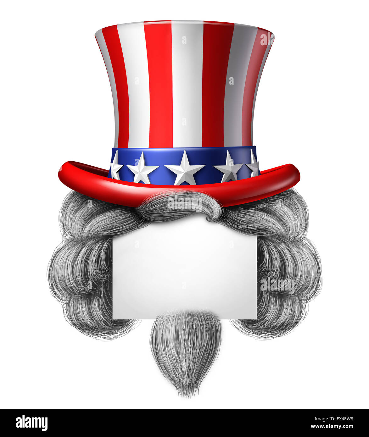 American hat signe avec copie espace en tant que stars and stripes avec cheveux symbole sur un fond blanc comme un concept de fierté et de patriotisme en Amérique et la célébration de l'indépendance et le 4 juillet prochain pour les États-Unis. Banque D'Images