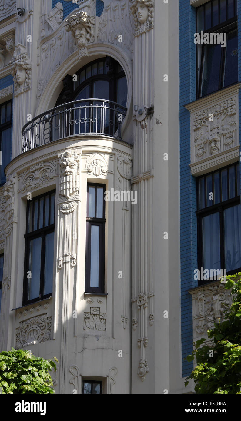 L'architecture Art Nouveau par Mikhaïl Eisenstein au 8 rue de l'Alberta à Riga Banque D'Images