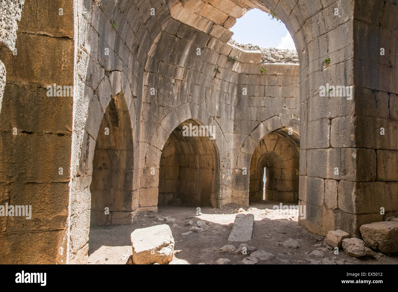 La tour octogonale. Nimrod (Namrud) Forteresse ou Nimrod Castle est un château musulman médiéval situé sur le flanc sud du Mo Banque D'Images