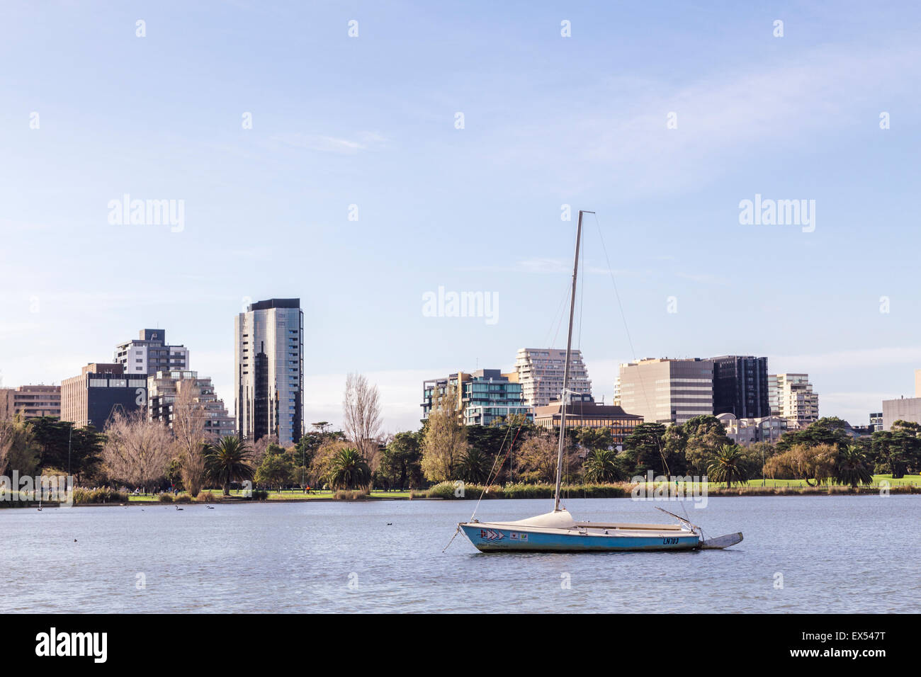 Location de bateaux sur le lac d'Albert Park, Melbourne, Victoria, Australie Banque D'Images