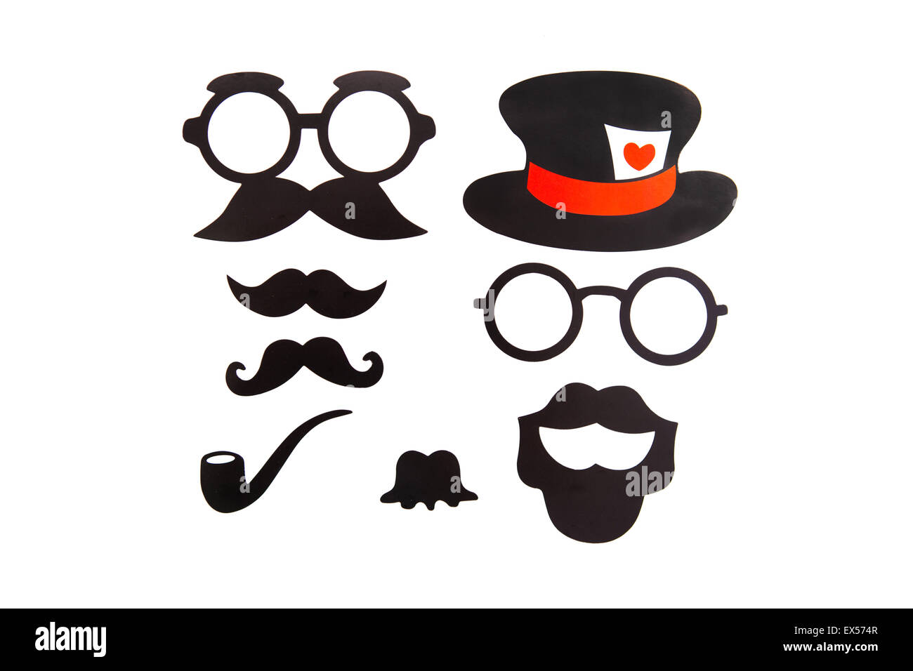 Anniversaire de Photobooth et Partie fixe - lunettes, chapeaux, couronnes,  des masques, des lèvres, de la moustache Photo Stock - Alamy