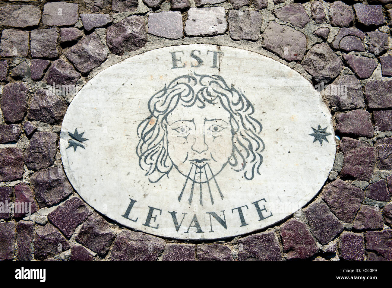 Vent d'Orient marqueur dans St Peter Basilica Square, Rome, Italie Banque D'Images