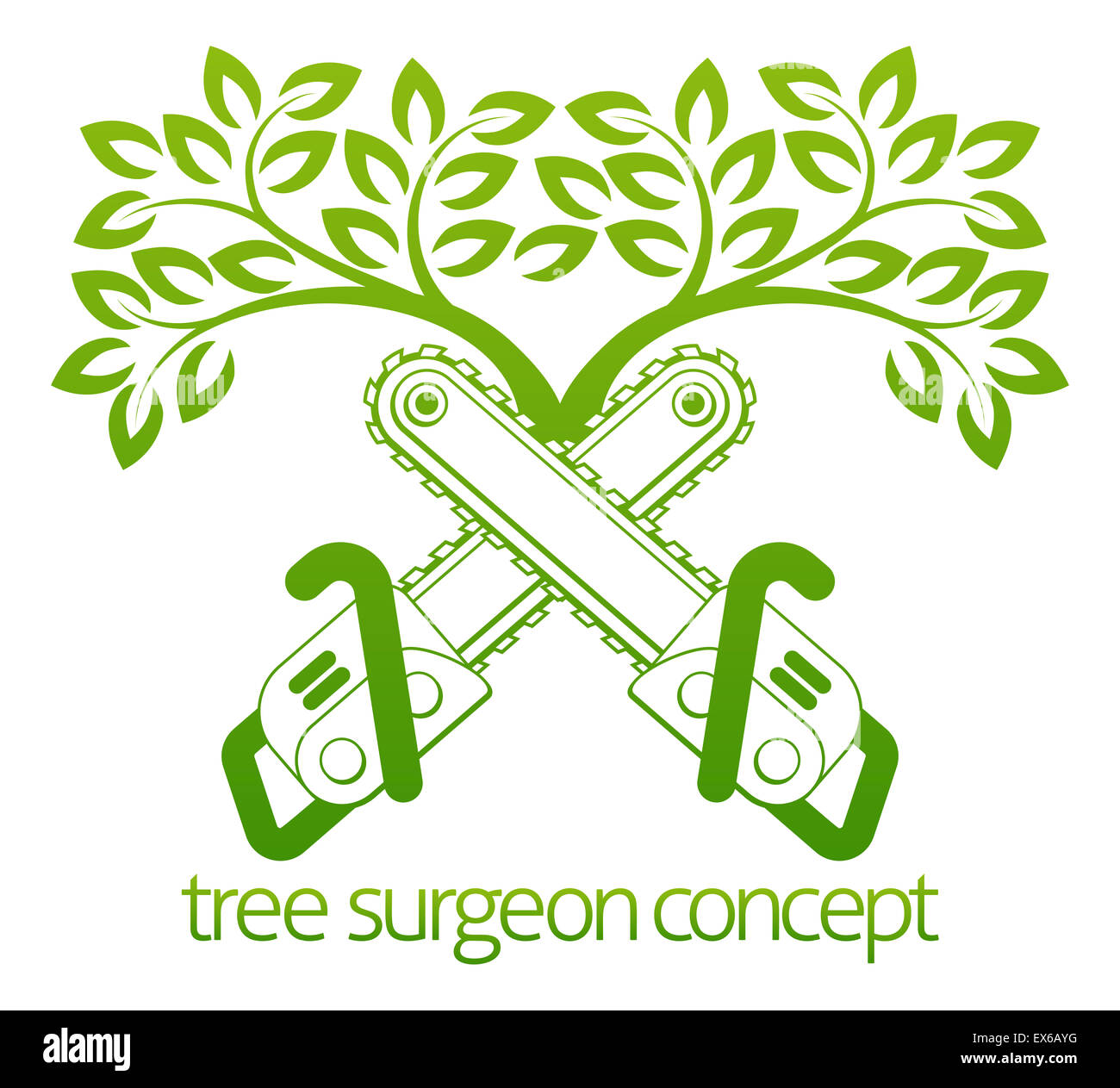 Un croisement de tronçonneuses et arbre Tree Surgeon ou jardinier concept design Banque D'Images