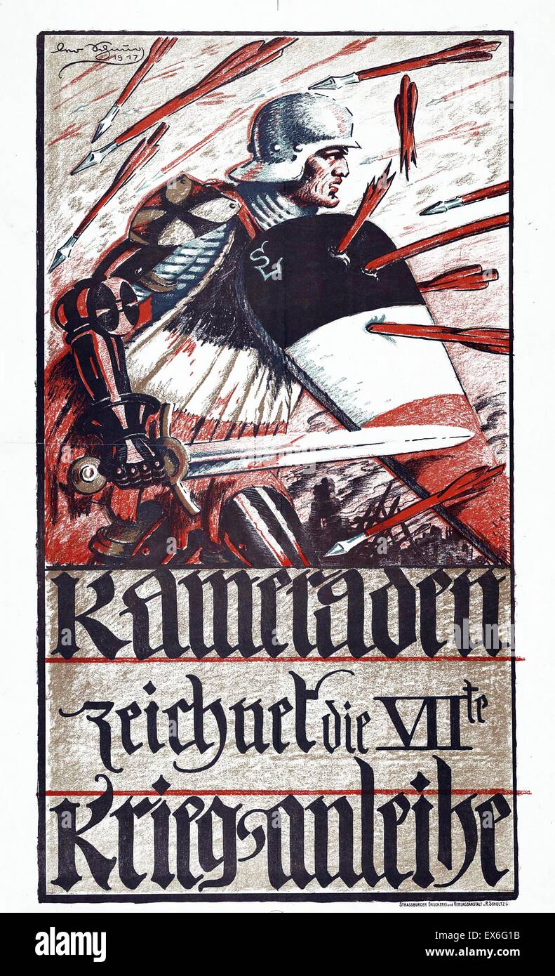 1917 La Première Guerre mondiale affiche de propagande allemande : Kameraden Zeichnet die Siebente, Kriegsanleihe [camarades, abonnez-vous à la 7ème emprunt de guerre] Banque D'Images