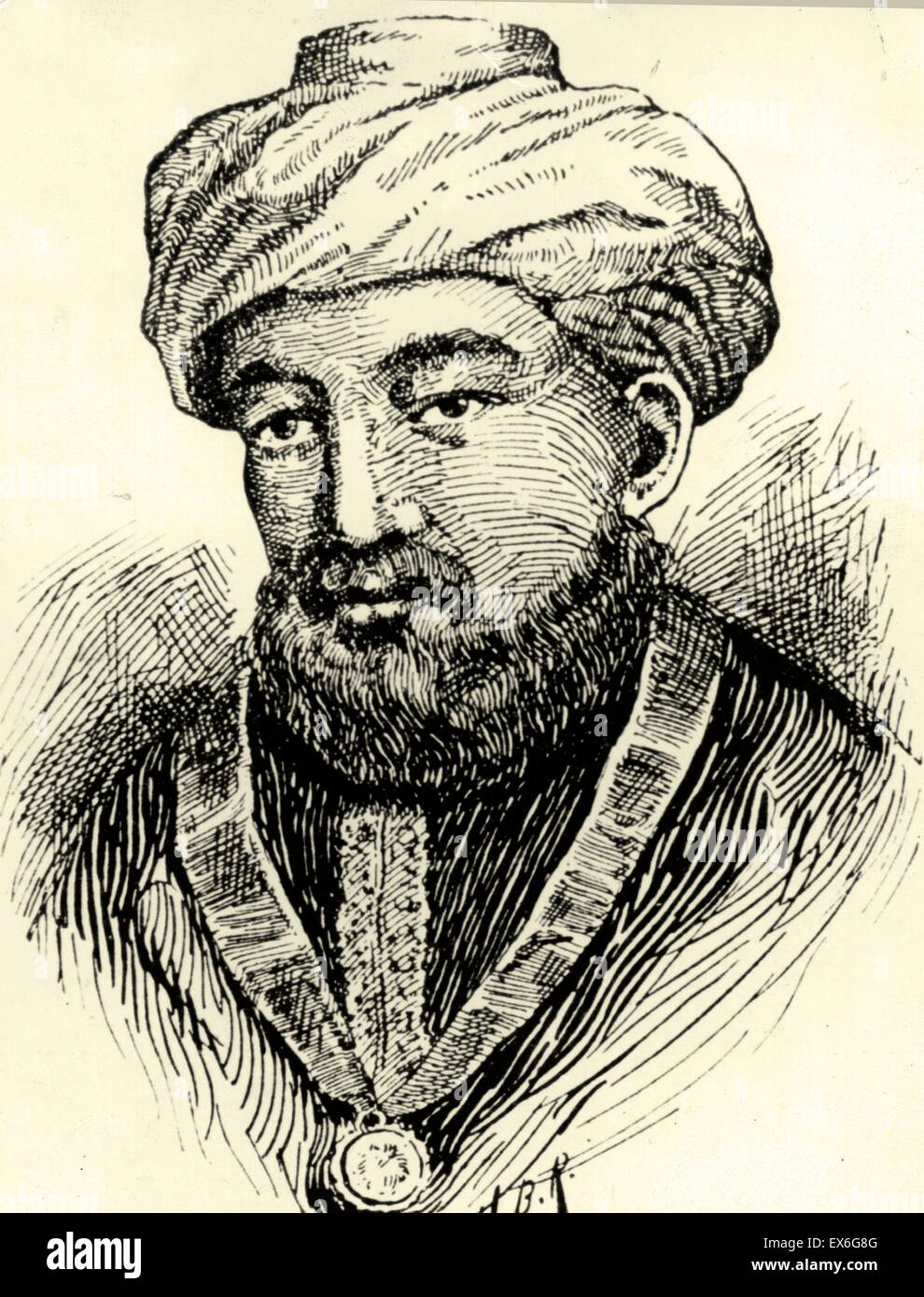 Moshe ben Maïmon (Maïmonide), espagnol médiéval éminent philosophe juif séfarade, astronome et un des plus prolifiques et les plus érudits de la Torah et les médecins du Moyen-Âge. né à Córdoba 1135 ou 1138, et mort à l'Egypte, 1204 Banque D'Images