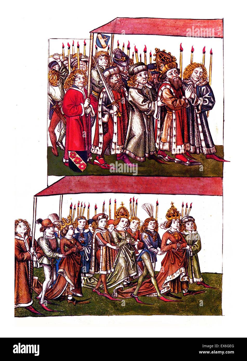 Sigismond et Barbara de Celje au concile de Constance. Sigismond de Luxembourg (14 février 1368 - 9 décembre 1437) Le Saint Empereur Romain de 1433 jusqu'à 1437. Le Concile de Constance est le 15ème siècle concile œcuménique reconnu par l'Église Cathol Banque D'Images