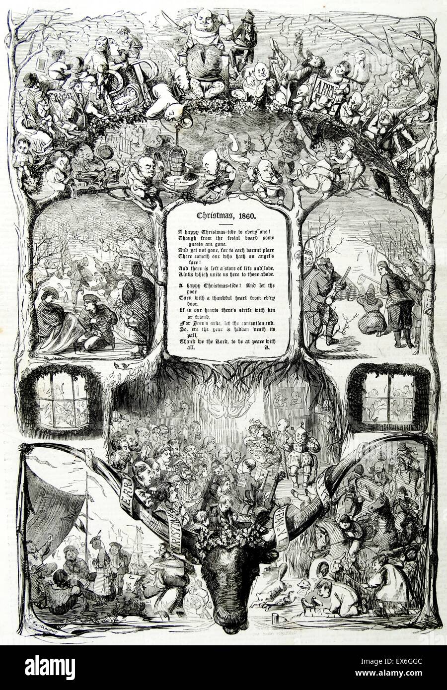 L'illustration de la page de titre d'un journal britannique de Noël 1860 Banque D'Images