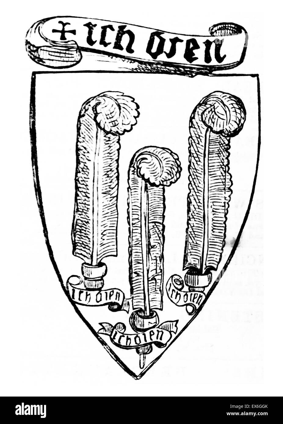 Insignes appartenant à Édouard de Woodstock (15 juin 1330 - 8 juin 1376), appelé le Prince Noir, fils aîné du roi Édouard III d'Angleterre Banque D'Images
