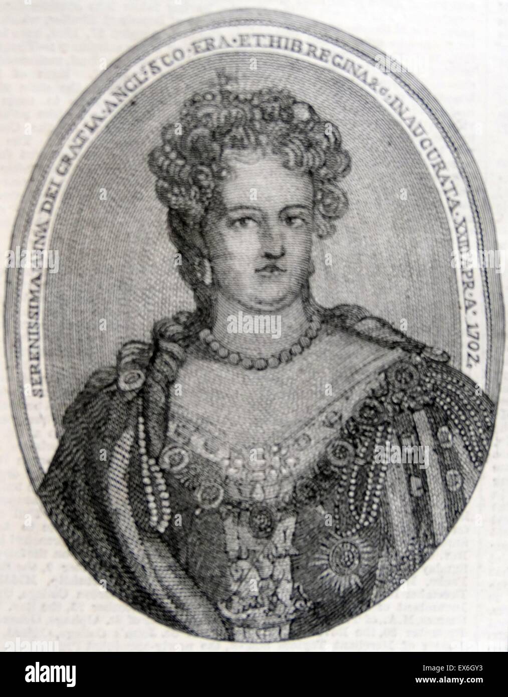 Portrait de la Reine Anne de Grande-Bretagne (1665-1714) Reine d'Angleterre, d'Écosse et d'Irlande. Datée 1860 Banque D'Images