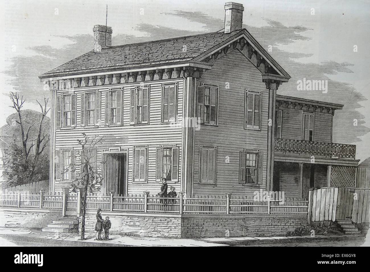Gravure illustrant la résidence d'Abraham Lincoln, Springfield, Illinois. Datée 1860 Banque D'Images