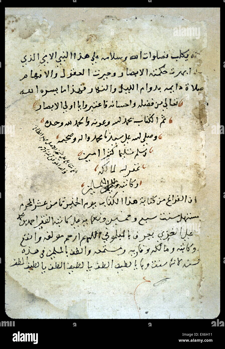 Le colophon dans une copie de la version courte du traité de médecine prophétique par al-Dhahab ?. Selon ce colophon, la copie a été achevé le 18 Mouharram 957 ( = 6 février 1550) par un ?mad ibn Mu ?mounir isme ?' ?l al-Ghazz ?, connu sous le nom de ('urifa bi-) al- Banque D'Images