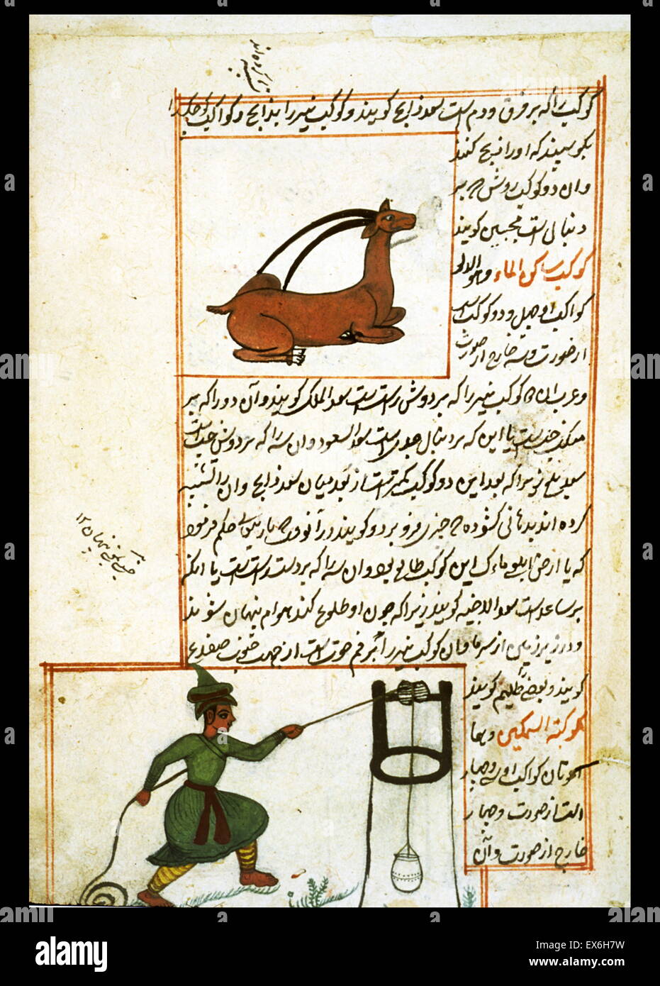 Deux constellations zodiacales, Capricorne Verseau ci-dessus et ci-dessous. À partir de 'Aj ?'ib al-makhl ?Q ?t wa-ghar ?'ib al-mawj ?d ?t (merveilles de choses créées et Aspects miraculeux de choses existant) par al-Qazw ?n ? (D. 1283/682). La copie a été faite en 1537/944, probablement je Banque D'Images