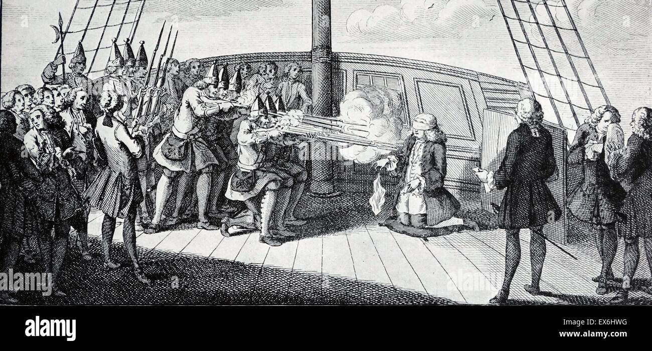La gravure en ligne de l'exécution de l'amiral Byng. Gravée par Thomas Bowles. Daté de 1757 Banque D'Images