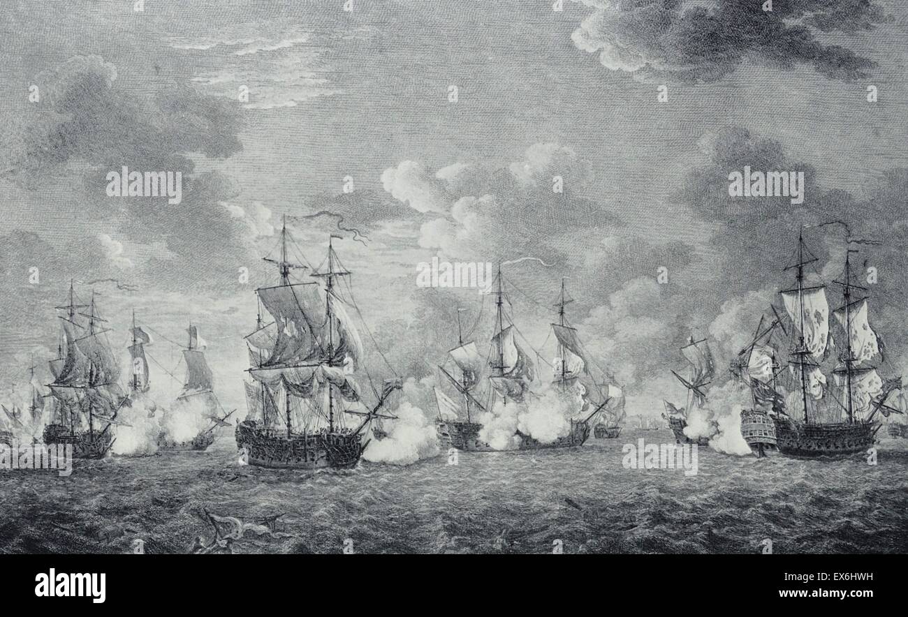 La ligne de gravure de Repulse d'une escadre française au large du François. Gravée par P.C. Canot. Datée 1759 Banque D'Images