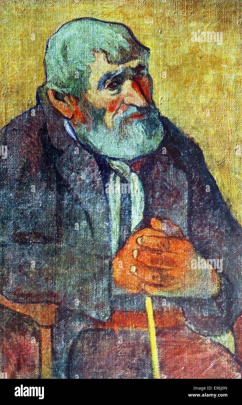 Portrait d'un vieil homme avec un bâton. Par Eugène Henri Paul Gauguin (1848-1903) artiste postimpressionniste français. Datée 1889 Banque D'Images
