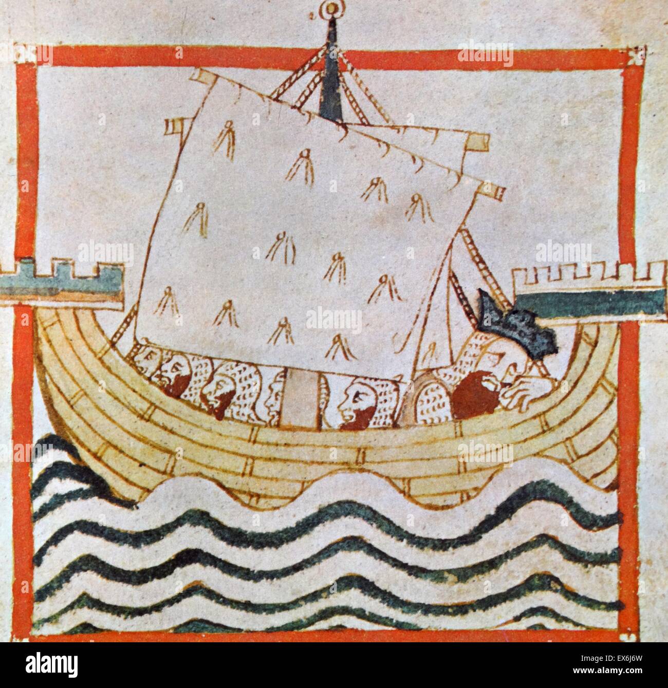 Illustration du Roi Arthur endormi dans un bateau à partir de la quatorzième siècle Mme Waresbrut. De l'île de la race, un livre du 20e siècle, couvrant l'histoire des îles britanniques de l'époque pré-romaine à l'ère victorienne. Écrit par Sir Winston Churchill un Banque D'Images