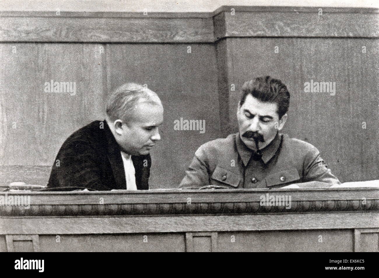Nikita Khrouchtchev et Joseph Staline, la Russie de 1936 Banque D'Images