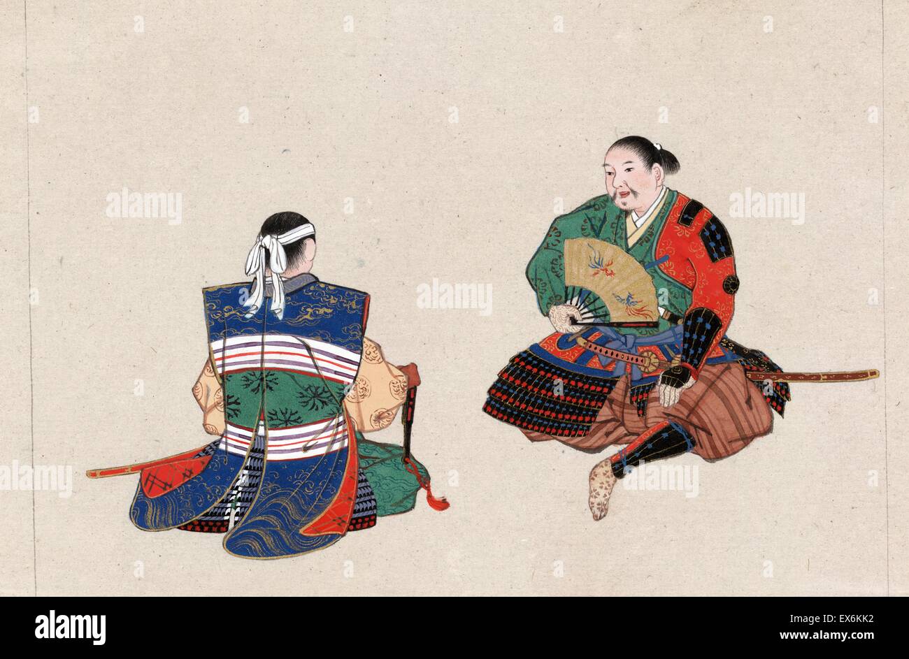 Dessin à l'encre représentant l'uniforme et de l'armure d'un samouraï. Datée 1878 Banque D'Images