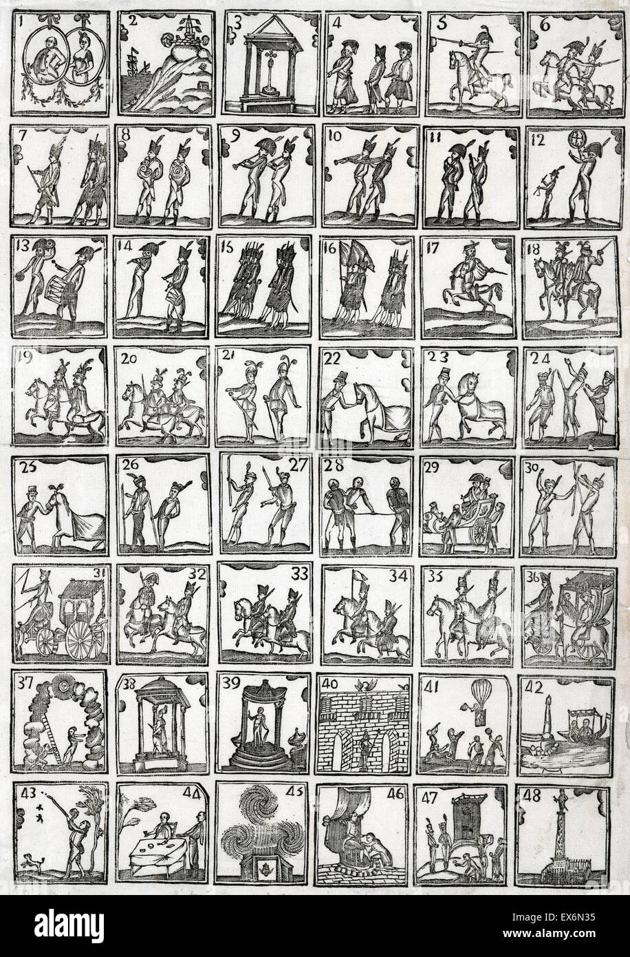 Scènes de la vie du roi Charles IV d'Espagne (1748-1819). Gravure sur bois représente quarante-huit scènes de la vie de Charles IV. Datée 1788 Banque D'Images