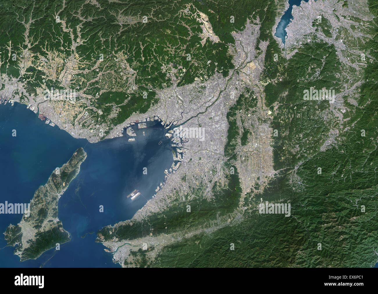 Color image satellite de Kyoto, Osaka et Kobe, au Japon. Ce japonais