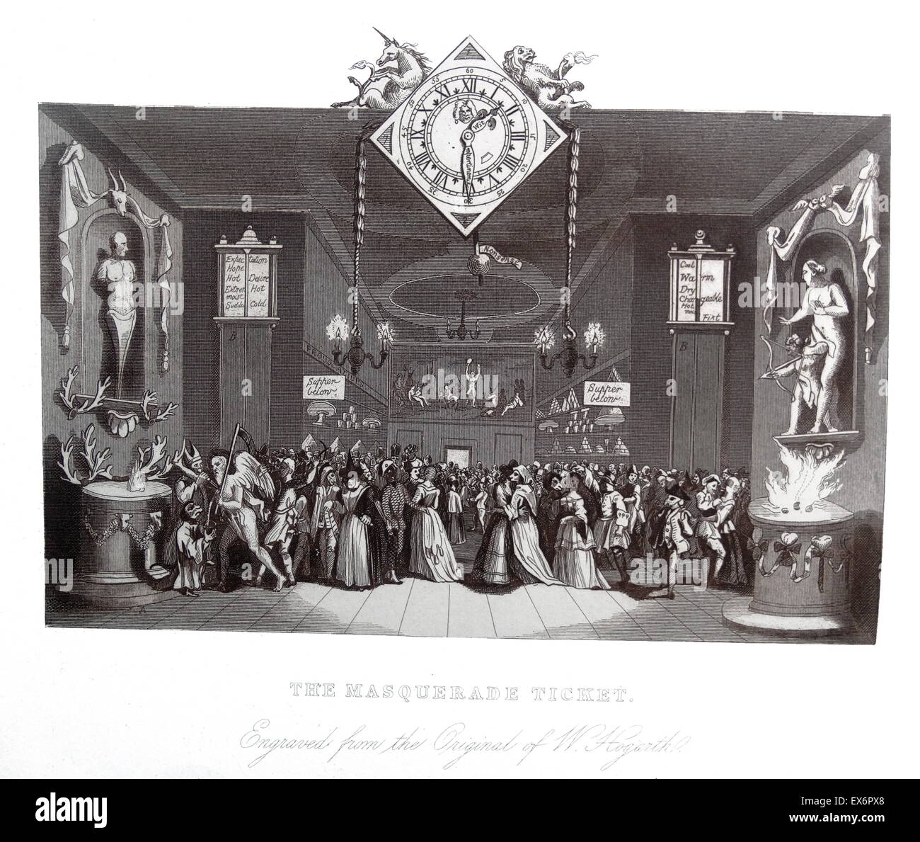 L'artiste britannique après gravure & graveur, William Hogarth, 1697-1764 : La Mascarade Ticket Banque D'Images