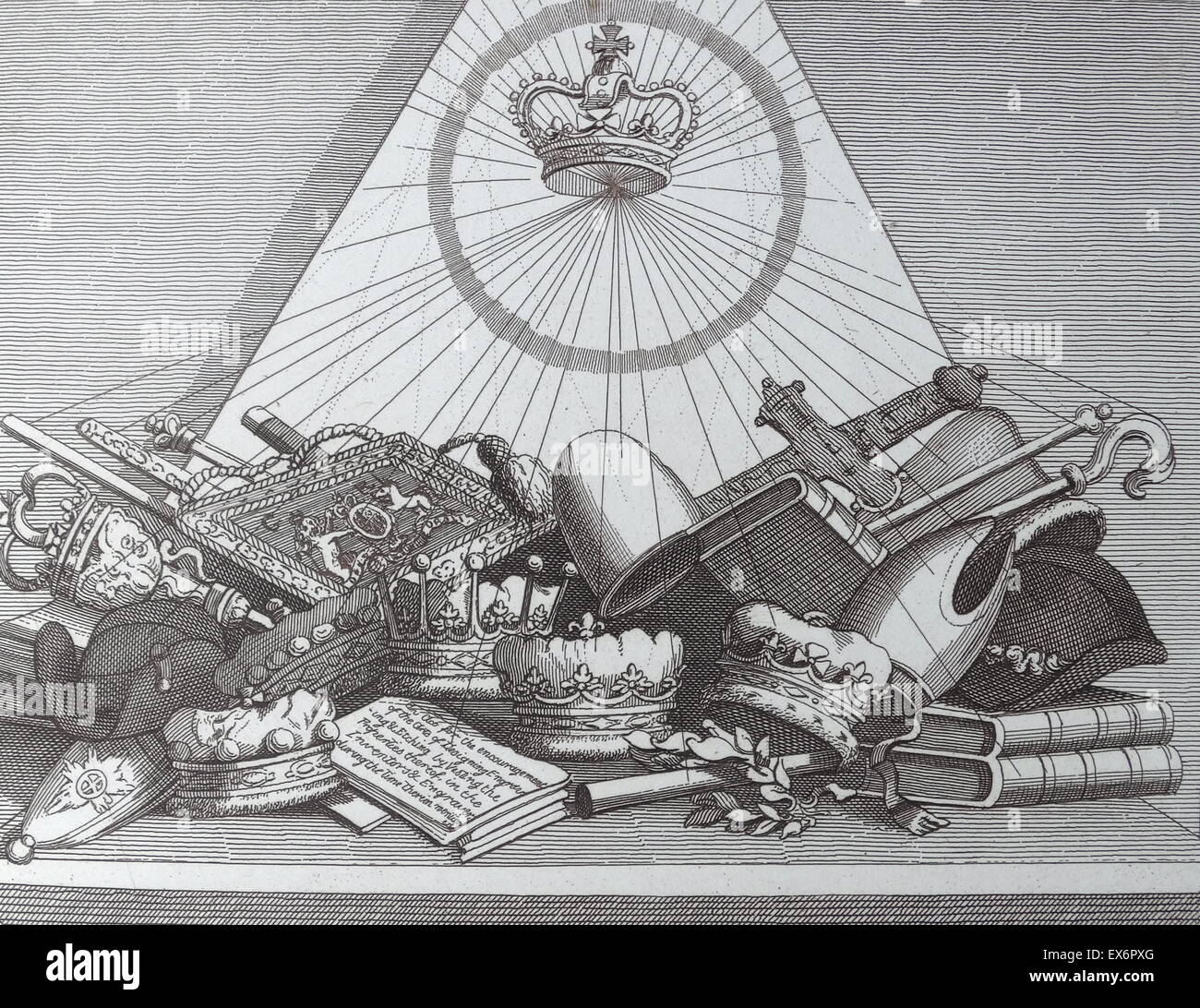 Gravure de l'artiste britannique & graveur, William Hogarth, 1697-1764 : couronne, mitres, haches, Etc.) 1754 Banque D'Images