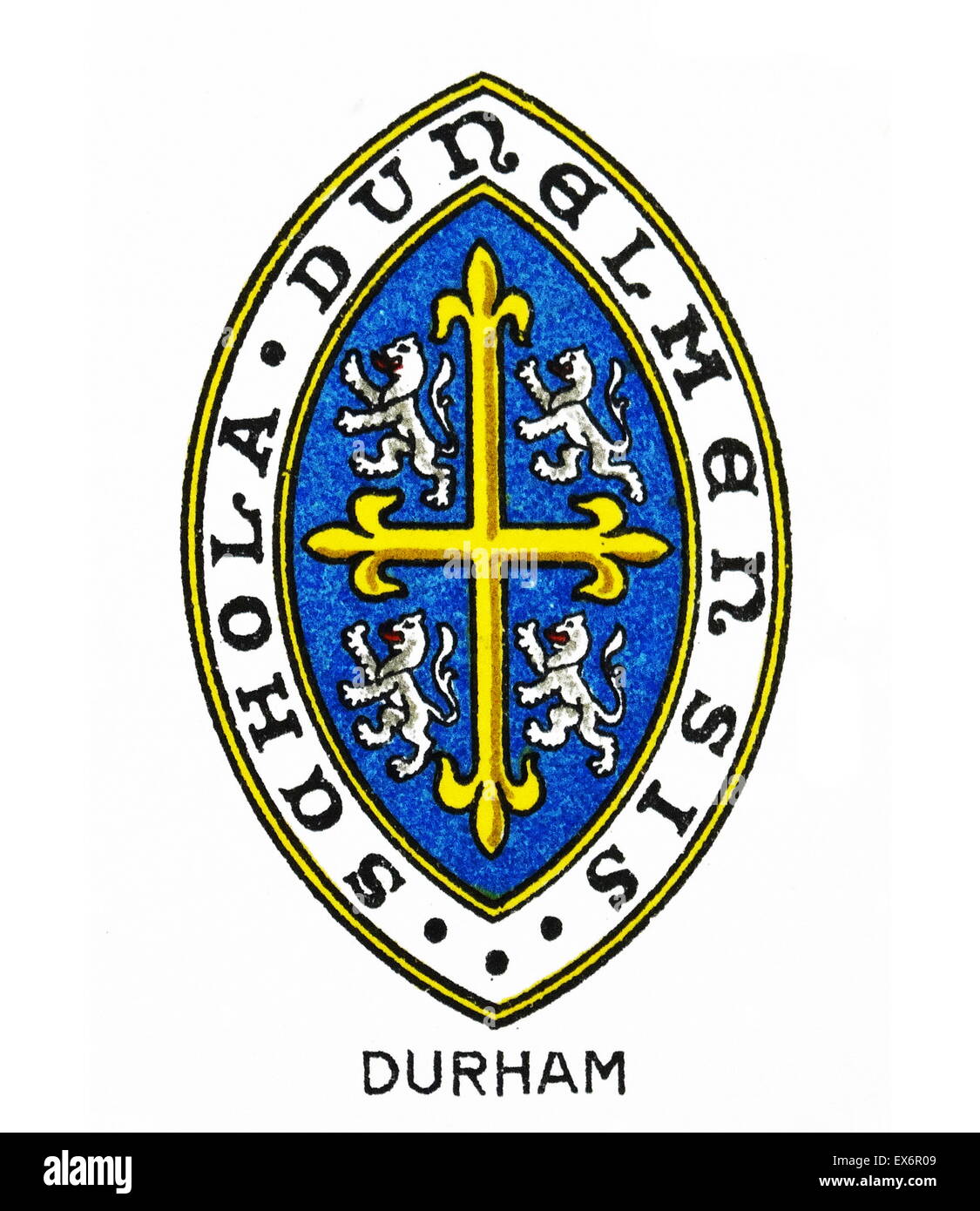 Emblème pour le Collège Durham, Durham, Durham Comté indépendant anglais un pensionnat pour les élèves. Fondée par l'évêque de Durham, Thomas Langley en 1414 comme l'école de grammaire, Durham a reçu la fondation par le Roi Henry VIII en 1541. Banque D'Images