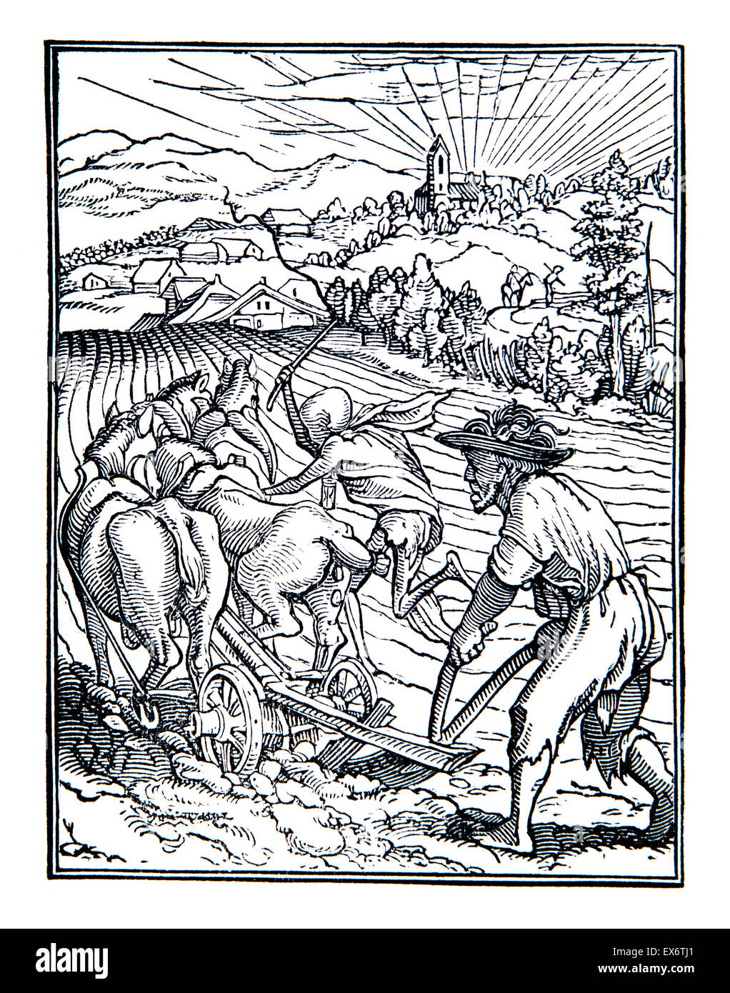 Le laboureur, illustration par Hans Holbein à partir de 1538 La danse de mort Banque D'Images