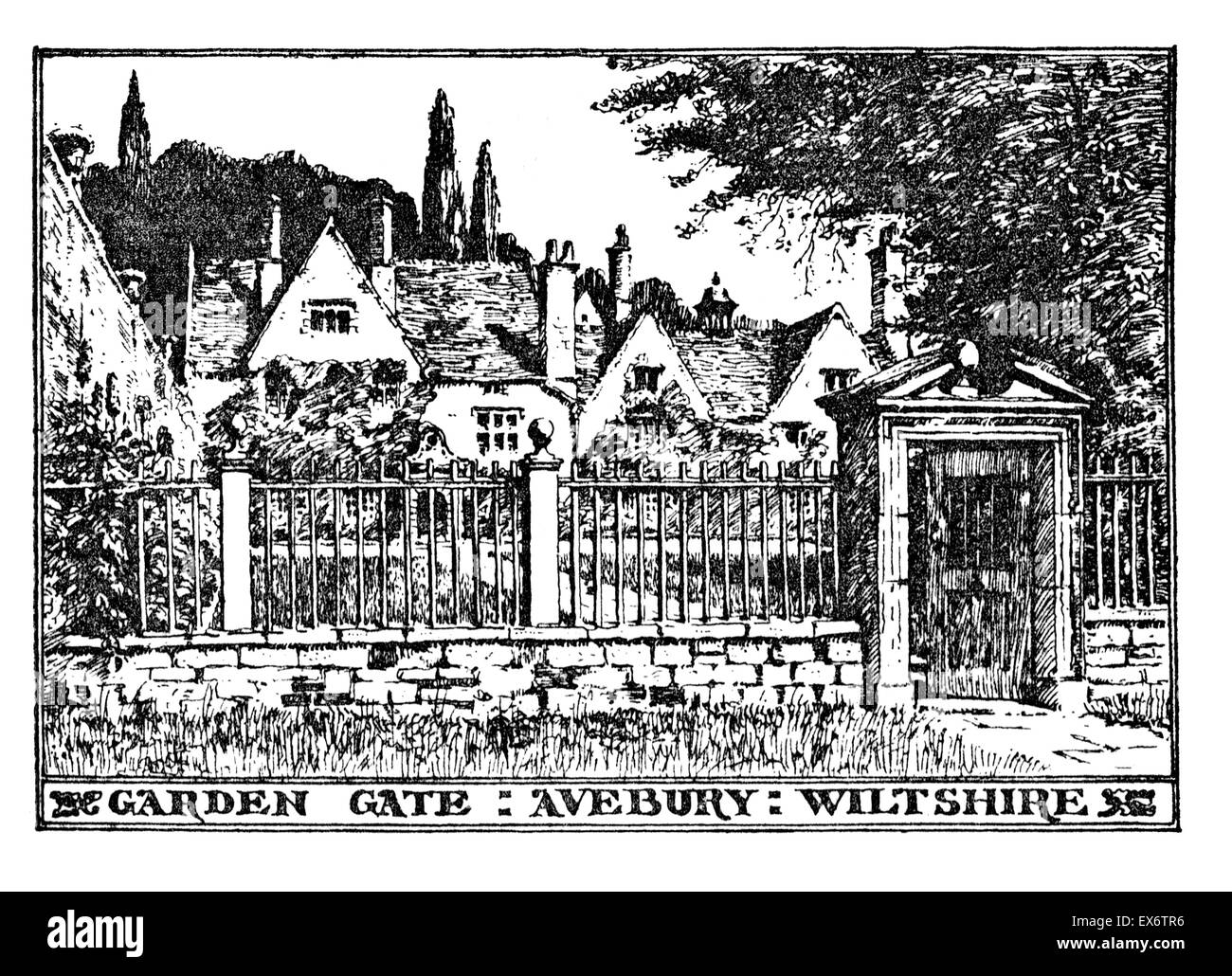 Garden Gate, Avebury Manor, Wiltshire, 1892 illustration tirée du jardin formel par Inigo Thomas Banque D'Images