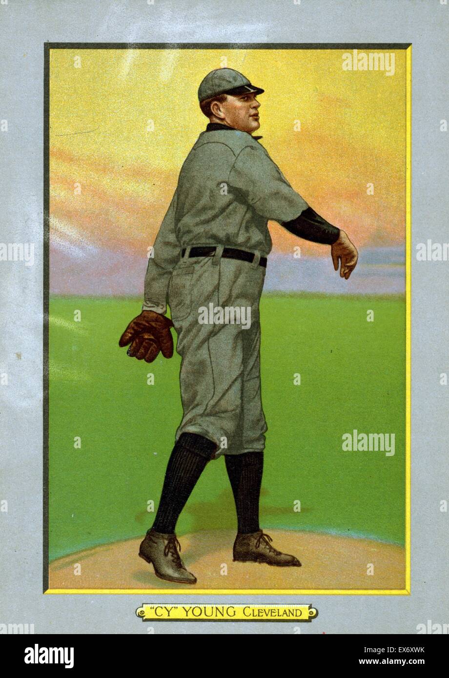 Pitcher Cy Young (1867 - 1955) de la carte de base-ball Cleveland Naps, portrait 1911. Banque D'Images