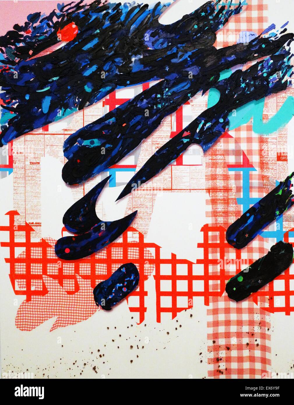 Untitled 2012 par Laura Owens 1970- (l'artiste américaine). Peinture acrylique et huile, résine et collage sur toile de pierre ponce ; à partir d'une série intitulée Pavement Karaoke Banque D'Images
