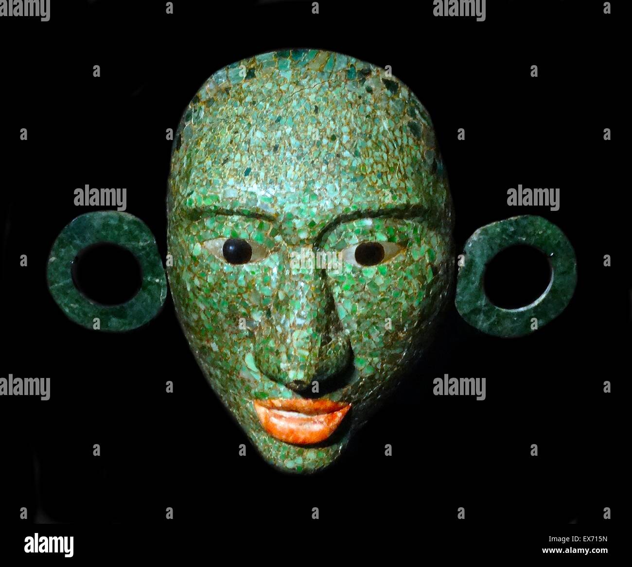 Masque de mort funéraires mayas avec jade. D Calkmul, Campeche, Mexique AD 600-900 Banque D'Images