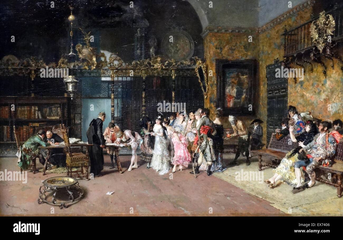 L' Mariage espagnol 1870 par Maria Fortuny, artiste espagnol 1838-1874 huile sur bois. Banque D'Images